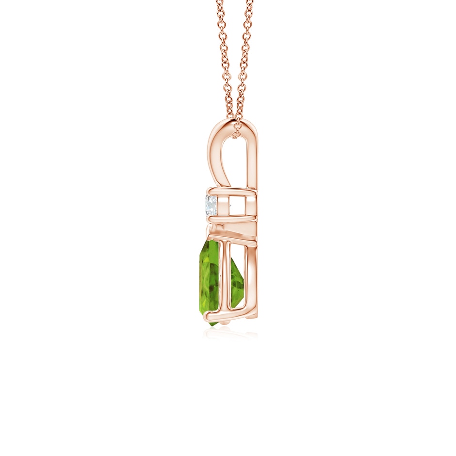 7x5mm AAA Prong-Set Peridot Teardrop V-Bale Pendant with Diamond in Rose Gold side 199