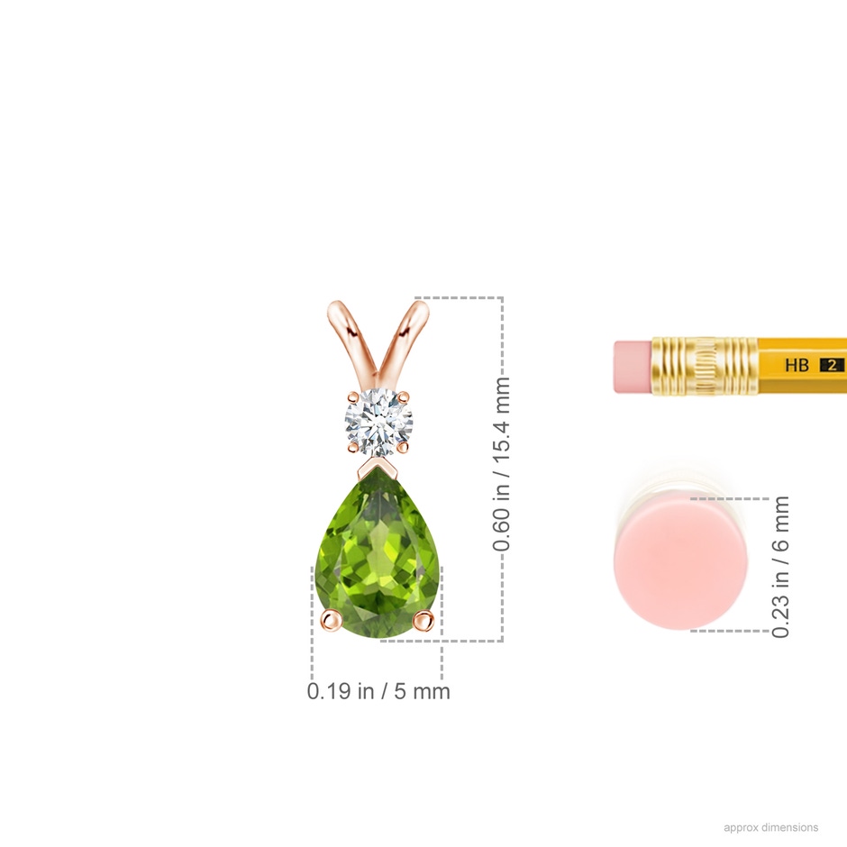 7x5mm AAA Prong-Set Peridot Teardrop V-Bale Pendant with Diamond in Rose Gold ruler