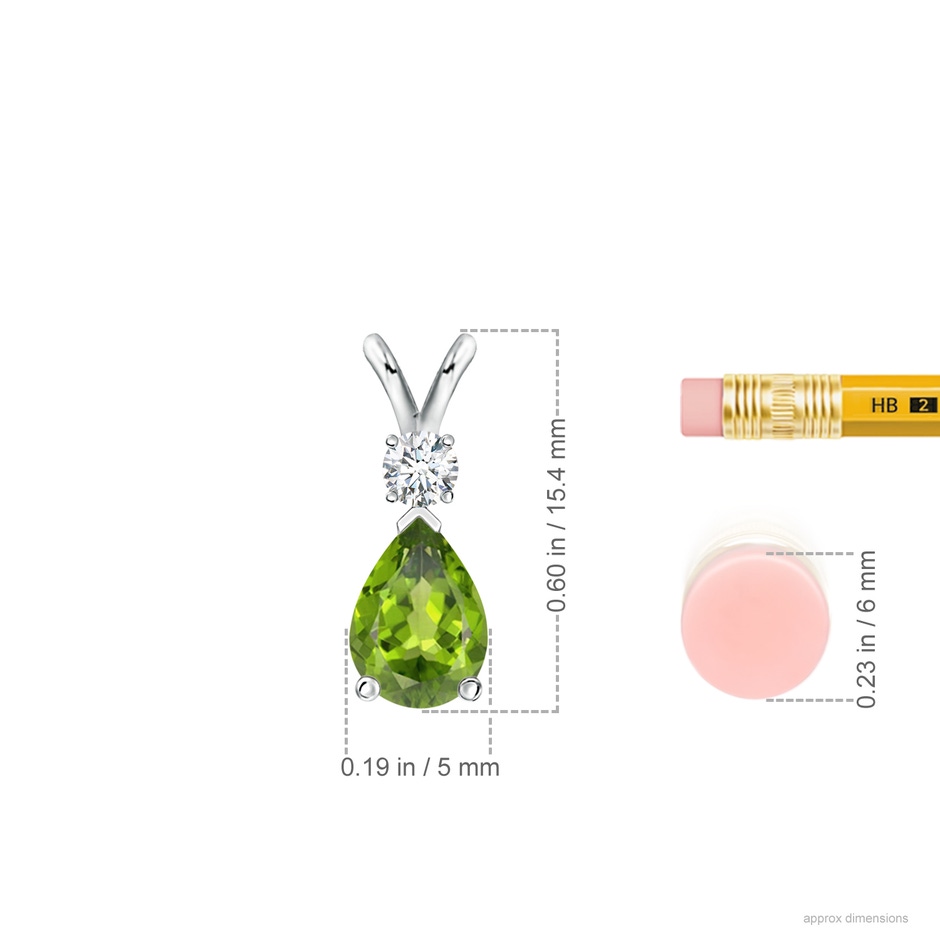 7x5mm AAA Prong-Set Peridot Teardrop V-Bale Pendant with Diamond in White Gold ruler