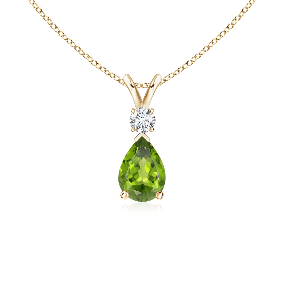 7x5mm AAA Prong-Set Peridot Teardrop V-Bale Pendant with Diamond in Yellow Gold 