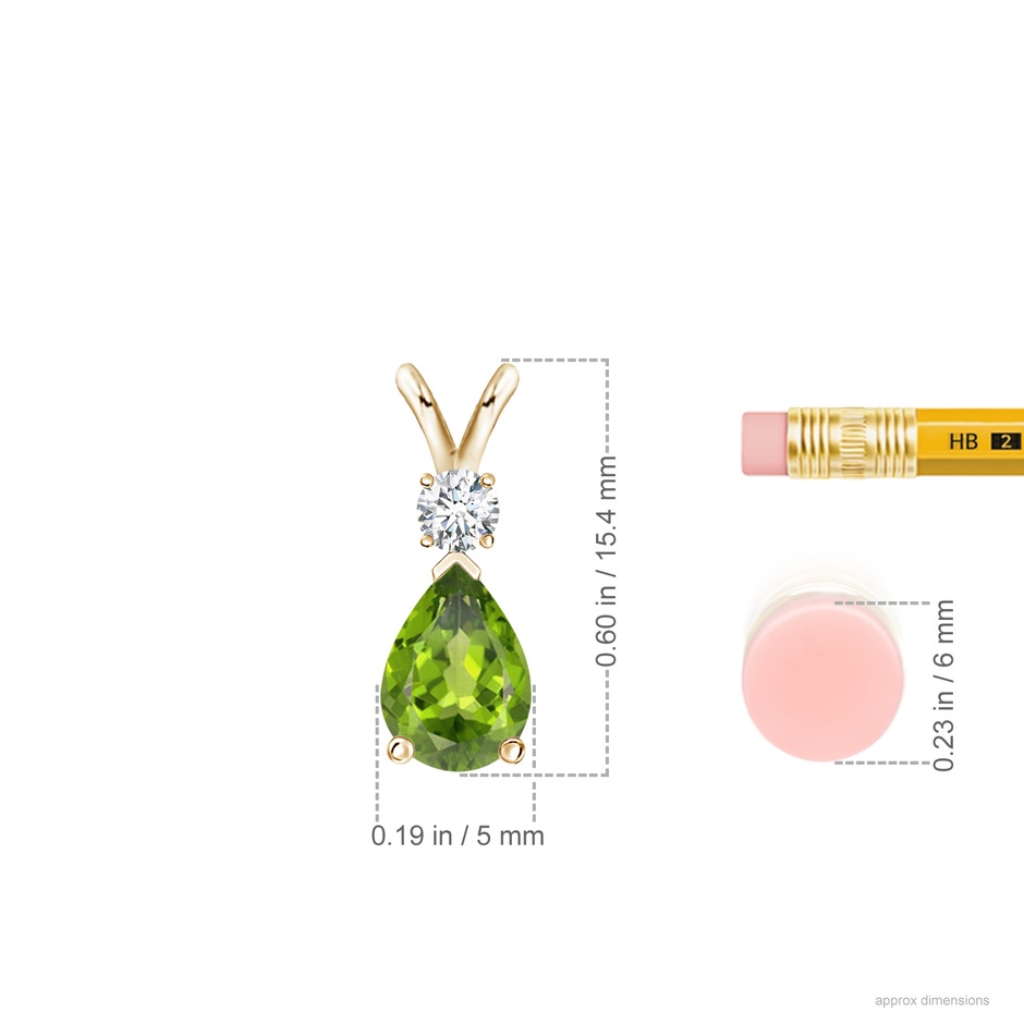7x5mm AAA Prong-Set Peridot Teardrop V-Bale Pendant with Diamond in Yellow Gold ruler