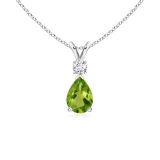 7x5mm AAAA Peridot Teardrop Pendant with Diamond in P950 Platinum