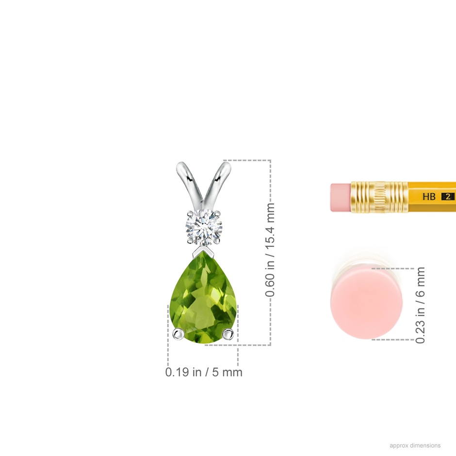 7x5mm AAAA Prong-Set Peridot Teardrop V-Bale Pendant with Diamond in White Gold ruler