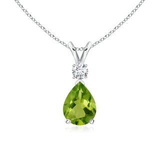 8x6mm AAAA Peridot Teardrop Pendant with Diamond in P950 Platinum