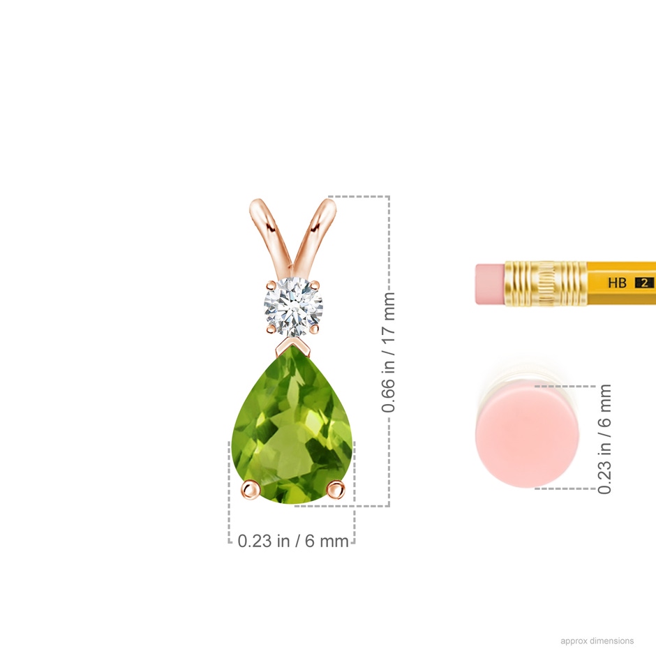 8x6mm AAAA Prong-Set Peridot Teardrop V-Bale Pendant with Diamond in Rose Gold ruler