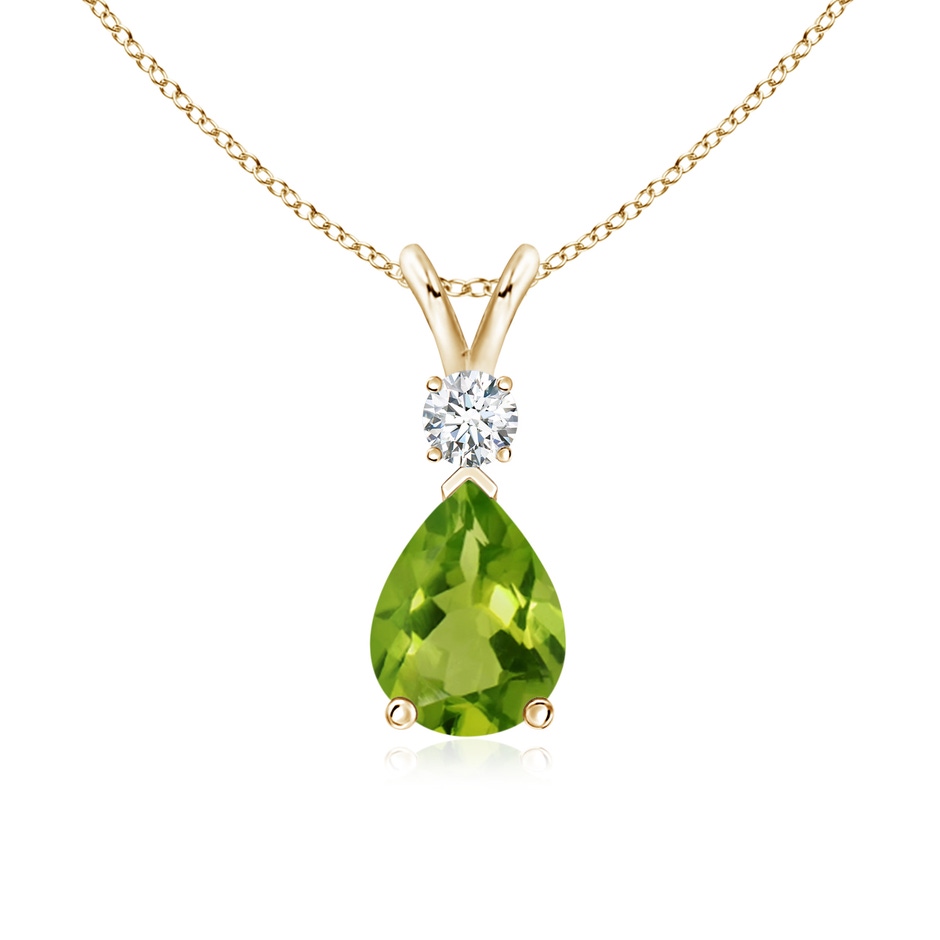 8x6mm AAAA Peridot Teardrop Pendant with Diamond in Yellow Gold 