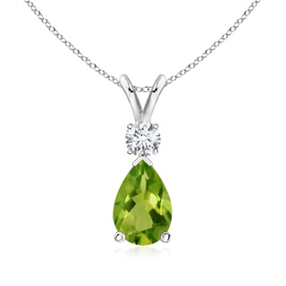 9x7mm AAAA Peridot Teardrop Pendant with Diamond in P950 Platinum