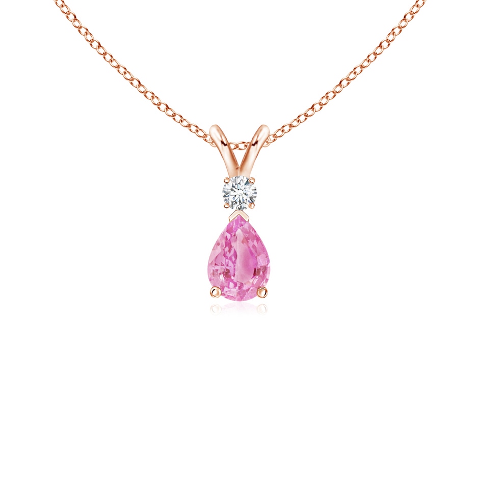 6x4mm A Prong-Set Pink Sapphire Teardrop V-Bale Pendant with Diamond in 10K Rose Gold 