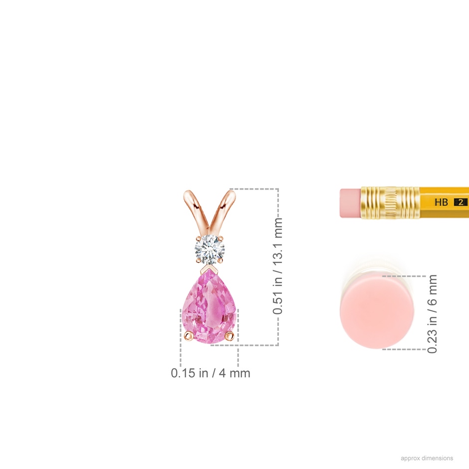 6x4mm A Prong-Set Pink Sapphire Teardrop V-Bale Pendant with Diamond in 10K Rose Gold ruler