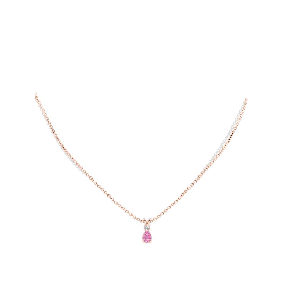 6x4mm A Prong-Set Pink Sapphire Teardrop V-Bale Pendant with Diamond in 10K Rose Gold pen