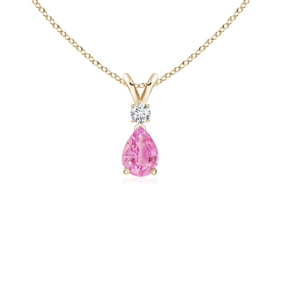 6x4mm A Prong-Set Pink Sapphire Teardrop V-Bale Pendant with Diamond in 10K Yellow Gold 