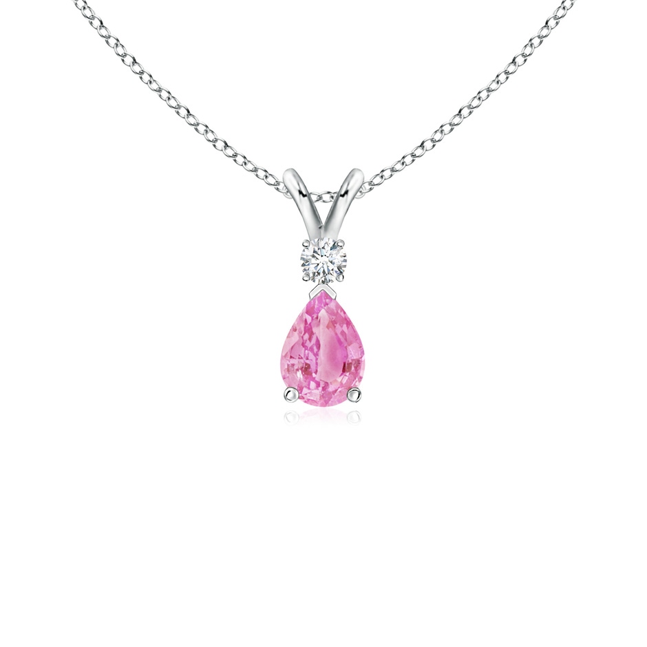 6x4mm A Prong-Set Pink Sapphire Teardrop V-Bale Pendant with Diamond in White Gold 