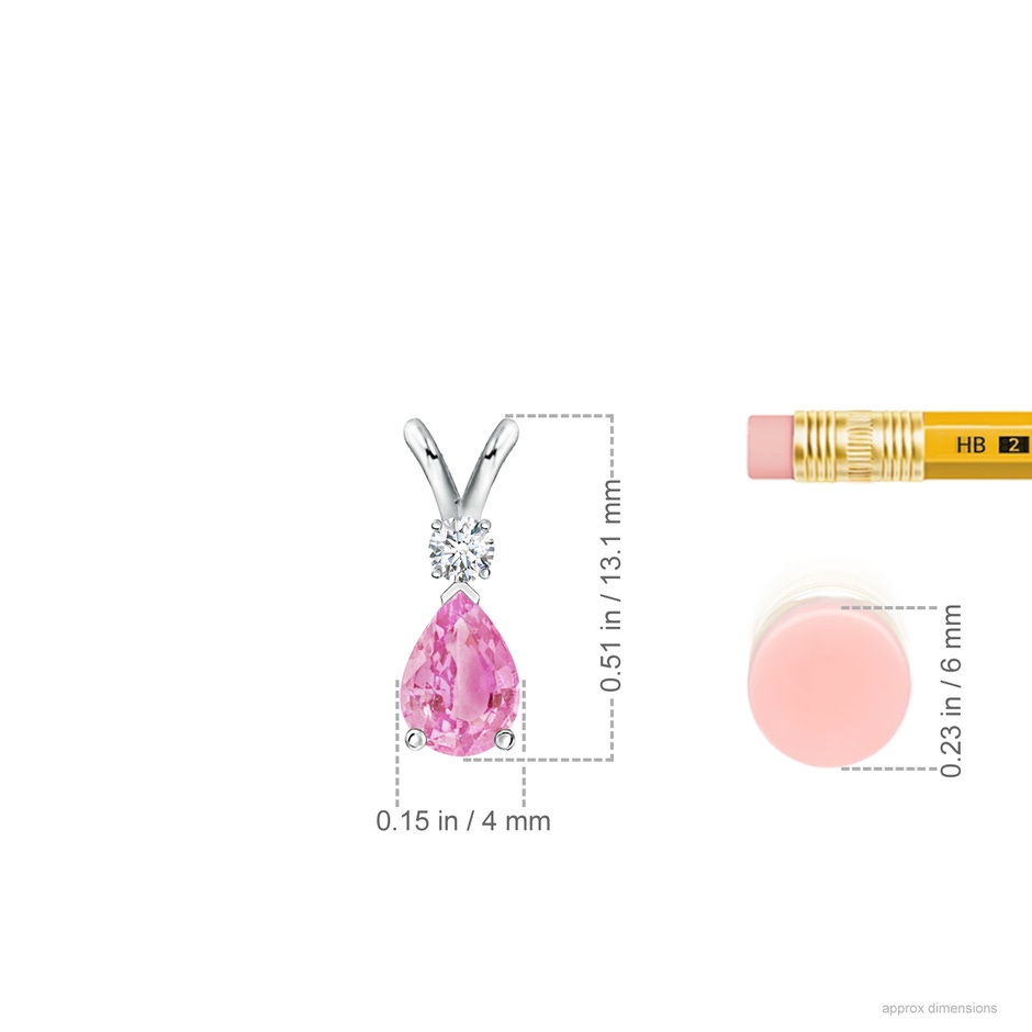 6x4mm A Prong-Set Pink Sapphire Teardrop V-Bale Pendant with Diamond in White Gold ruler
