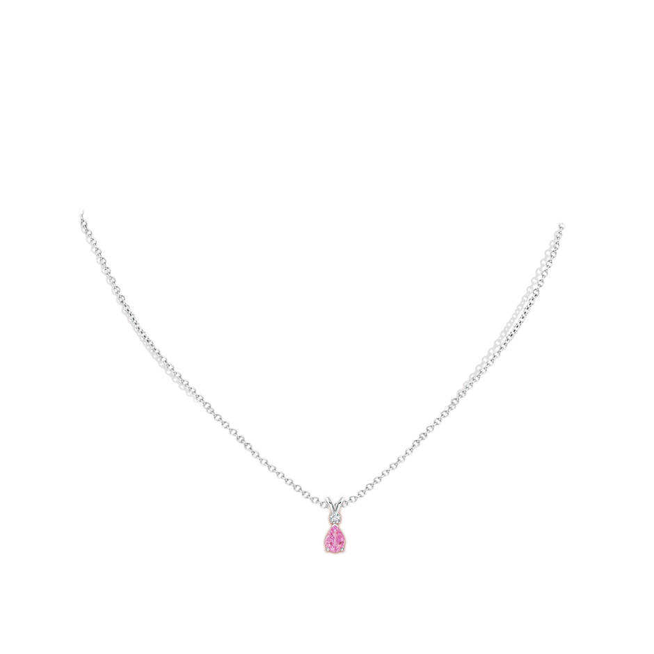 6x4mm A Prong-Set Pink Sapphire Teardrop V-Bale Pendant with Diamond in White Gold pen