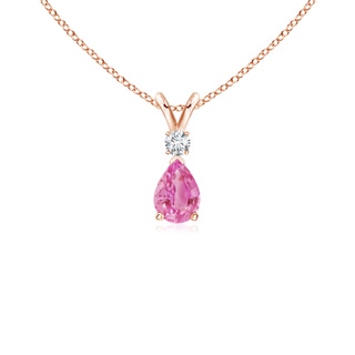 6x4mm AA Prong-Set Pink Sapphire Teardrop V-Bale Pendant with Diamond in 9K Rose Gold