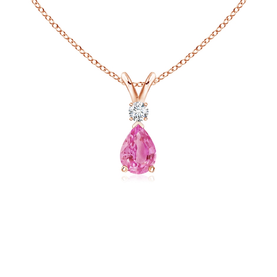 6x4mm AA Prong-Set Pink Sapphire Teardrop V-Bale Pendant with Diamond in 9K Rose Gold 