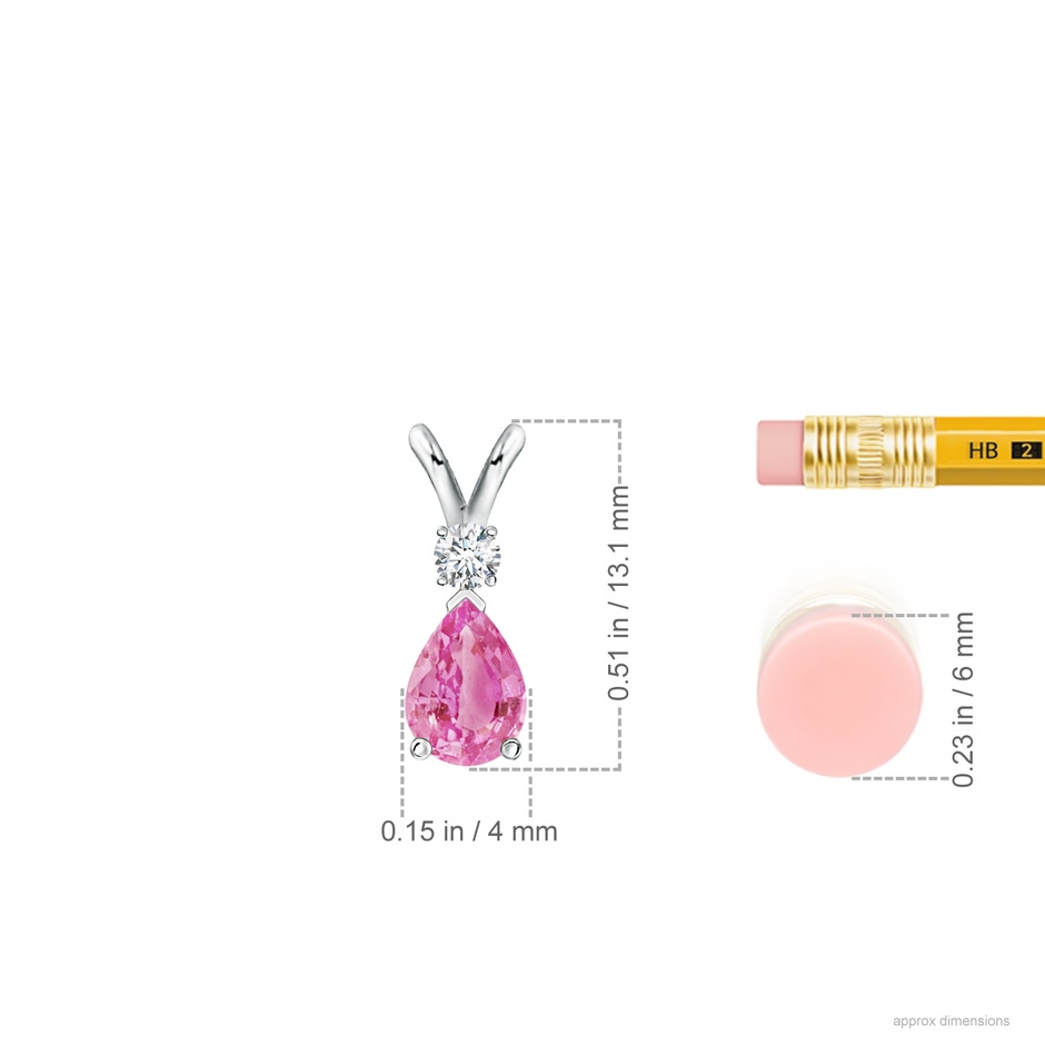 6x4mm AA Prong-Set Pink Sapphire Teardrop V-Bale Pendant with Diamond in P950 Platinum ruler