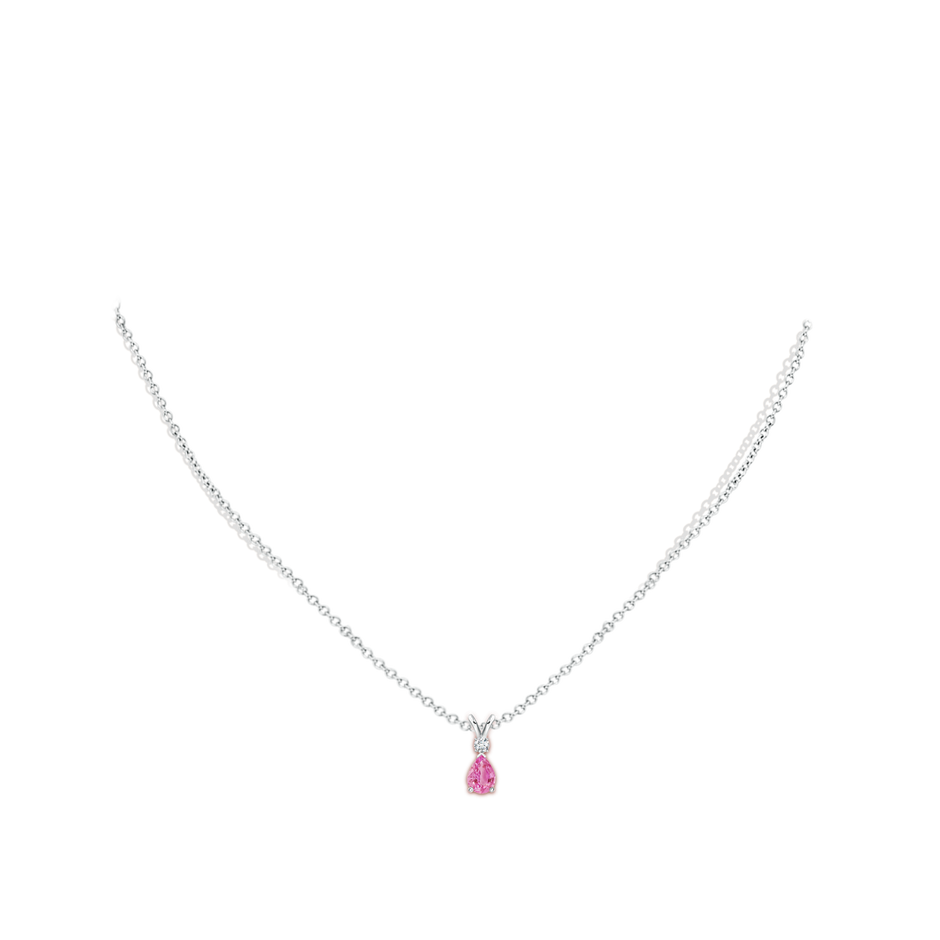 6x4mm AA Prong-Set Pink Sapphire Teardrop V-Bale Pendant with Diamond in P950 Platinum pen