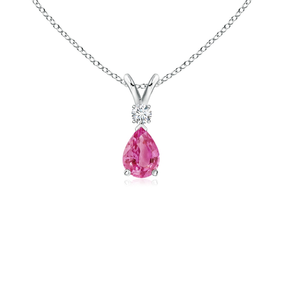 6x4mm AAA Prong-Set Pink Sapphire Teardrop V-Bale Pendant with Diamond in P950 Platinum 