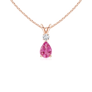 6x4mm AAA Pink Sapphire Teardrop Pendant with Diamond in Rose Gold