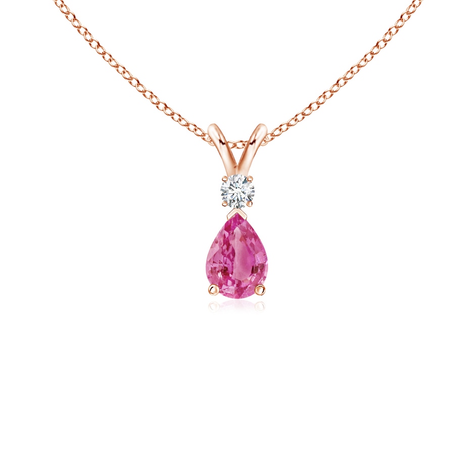 6x4mm AAA Prong-Set Pink Sapphire Teardrop V-Bale Pendant with Diamond in Rose Gold 