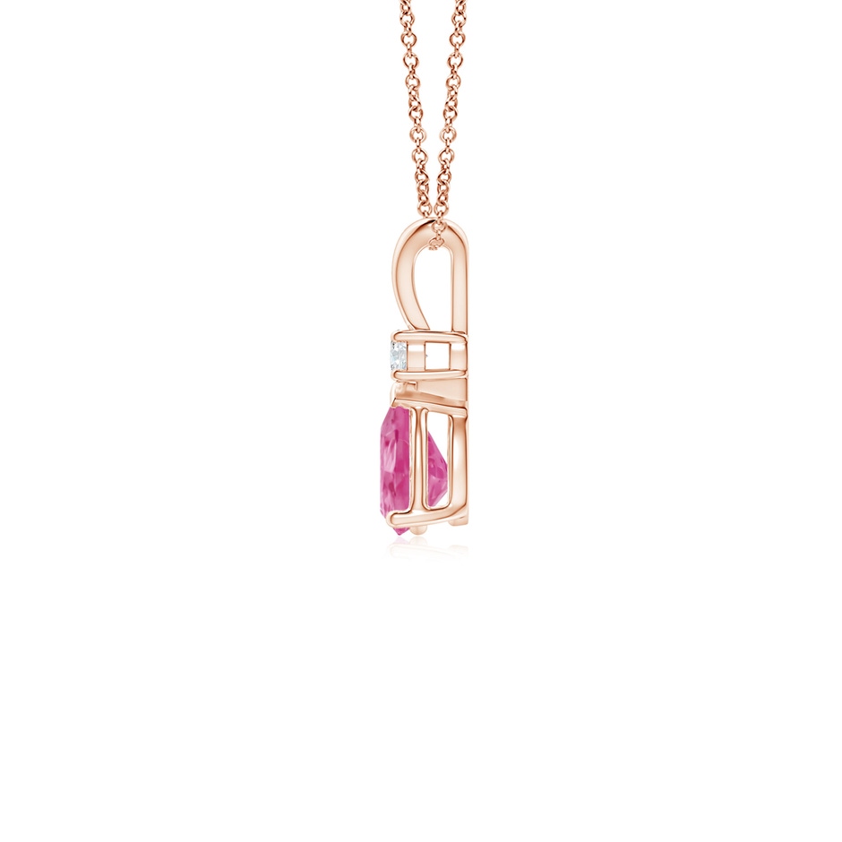 6x4mm AAA Prong-Set Pink Sapphire Teardrop V-Bale Pendant with Diamond in Rose Gold side 199