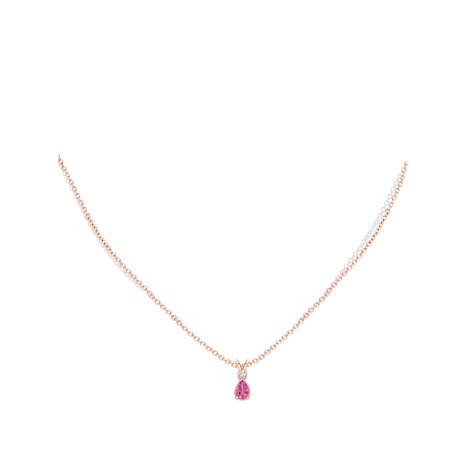 6x4mm AAA Prong-Set Pink Sapphire Teardrop V-Bale Pendant with Diamond in Rose Gold pen