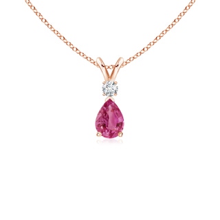 6x4mm AAAA Pink Sapphire Teardrop Pendant with Diamond in Rose Gold
