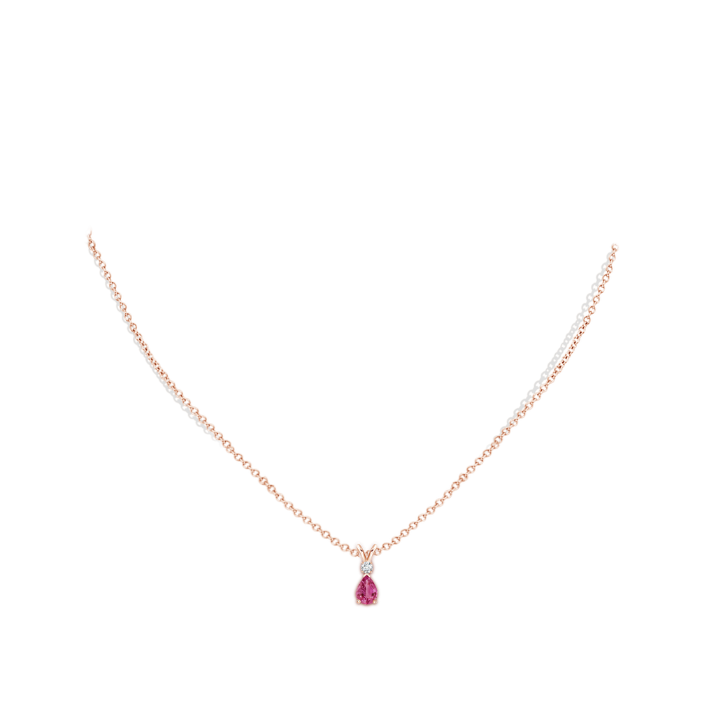 6x4mm AAAA Pink Sapphire Teardrop Pendant with Diamond in Rose Gold Body-Neck