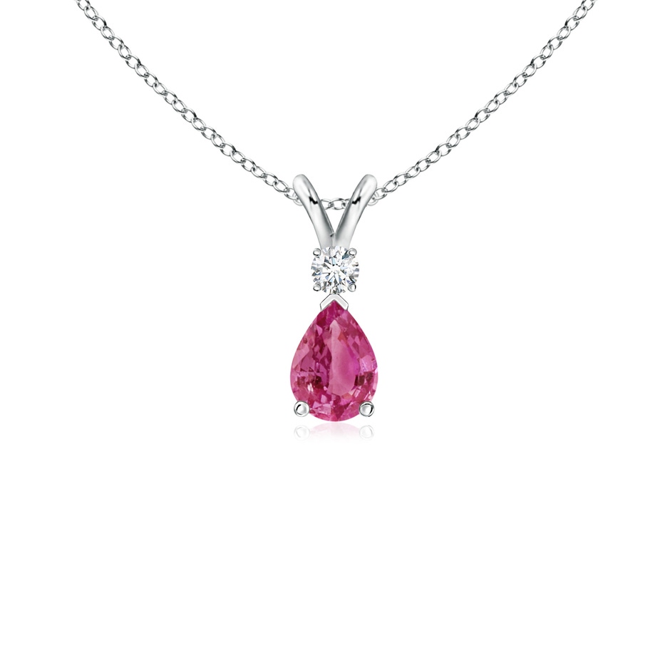 6x4mm AAAA Prong-Set Pink Sapphire Teardrop V-Bale Pendant with Diamond in White Gold 