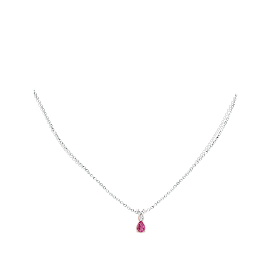 6x4mm AAAA Prong-Set Pink Sapphire Teardrop V-Bale Pendant with Diamond in White Gold pen