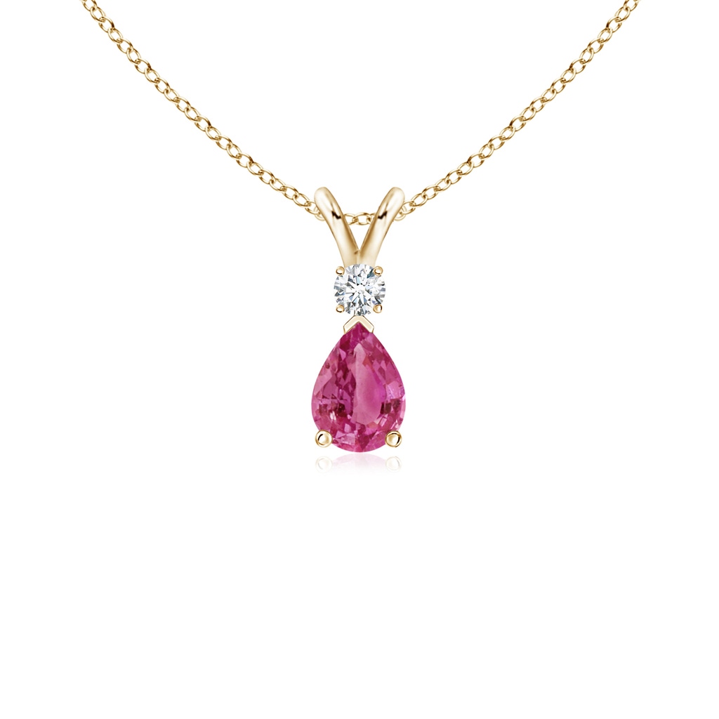 6x4mm AAAA Pink Sapphire Teardrop Pendant with Diamond in Yellow Gold