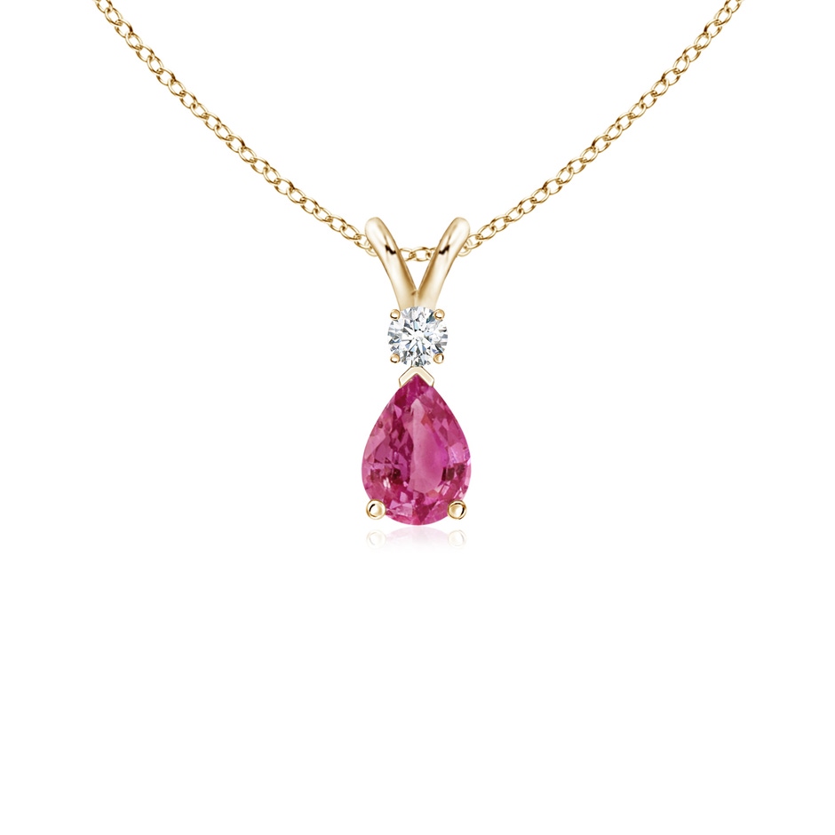 6x4mm AAAA Pink Sapphire Teardrop Pendant with Diamond in Yellow Gold 