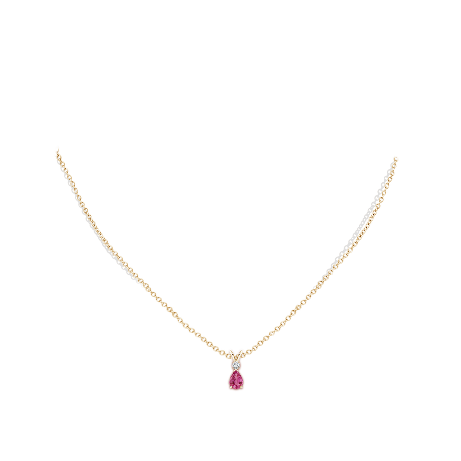 6x4mm AAAA Pink Sapphire Teardrop Pendant with Diamond in Yellow Gold body-neck