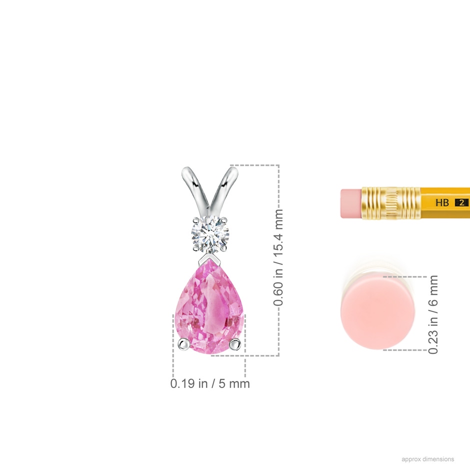 7x5mm A Prong-Set Pink Sapphire Teardrop V-Bale Pendant with Diamond in P950 Platinum ruler
