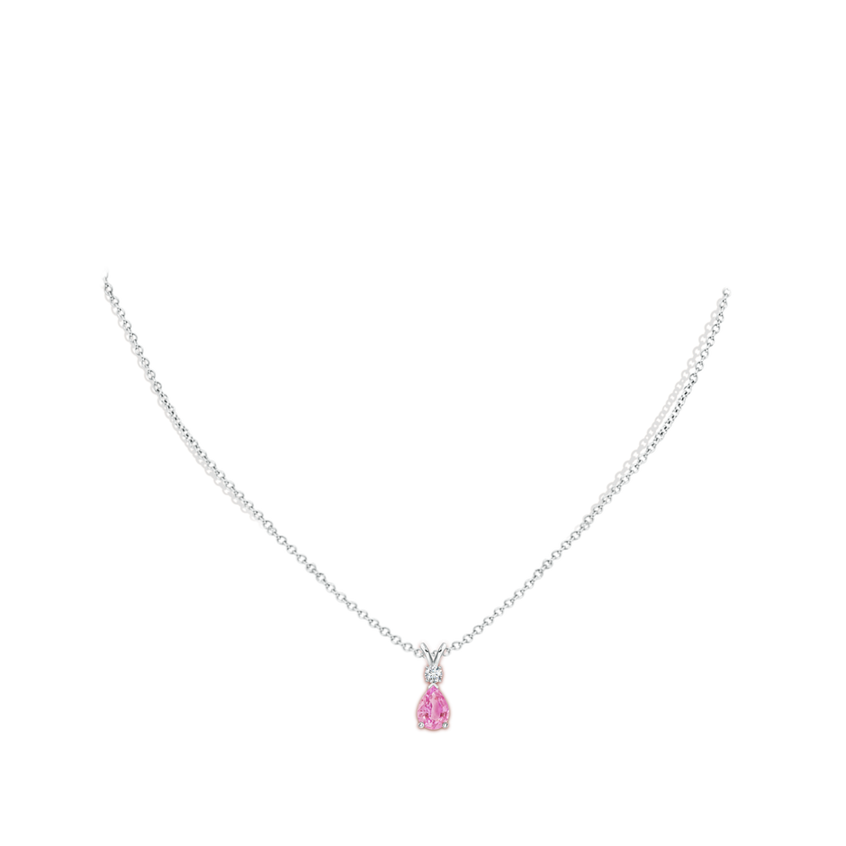 7x5mm A Prong-Set Pink Sapphire Teardrop V-Bale Pendant with Diamond in P950 Platinum pen