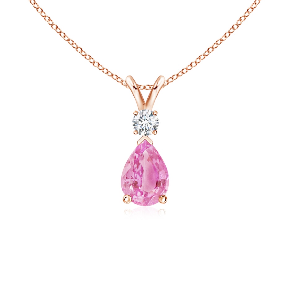 7x5mm A Prong-Set Pink Sapphire Teardrop V-Bale Pendant with Diamond in Rose Gold 