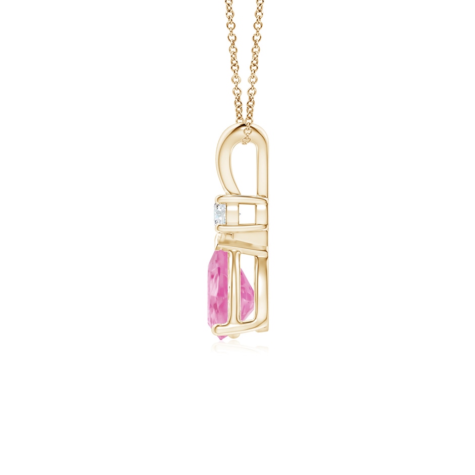 7x5mm A Prong-Set Pink Sapphire Teardrop V-Bale Pendant with Diamond in Yellow Gold side 199