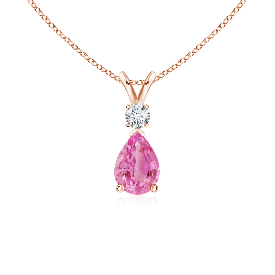 7x5mm AA Prong-Set Pink Sapphire Teardrop V-Bale Pendant with Diamond in Rose Gold 