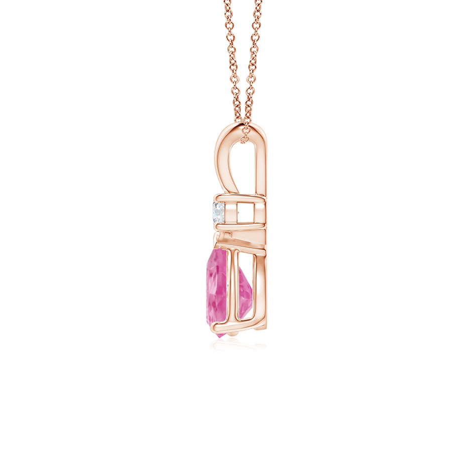 7x5mm AA Prong-Set Pink Sapphire Teardrop V-Bale Pendant with Diamond in Rose Gold side 199