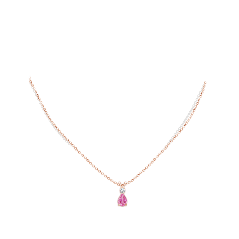 7x5mm AA Prong-Set Pink Sapphire Teardrop V-Bale Pendant with Diamond in Rose Gold pen