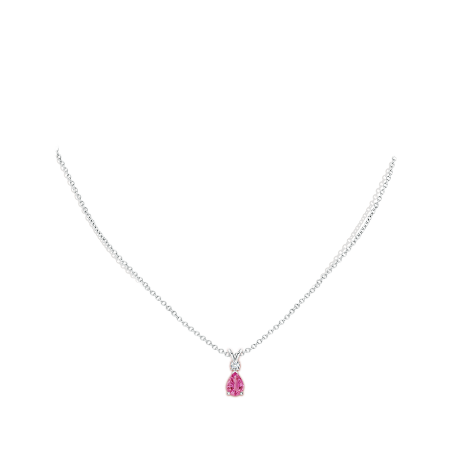 7x5mm AAA Pink Sapphire Teardrop Pendant with Diamond in White Gold body-neck