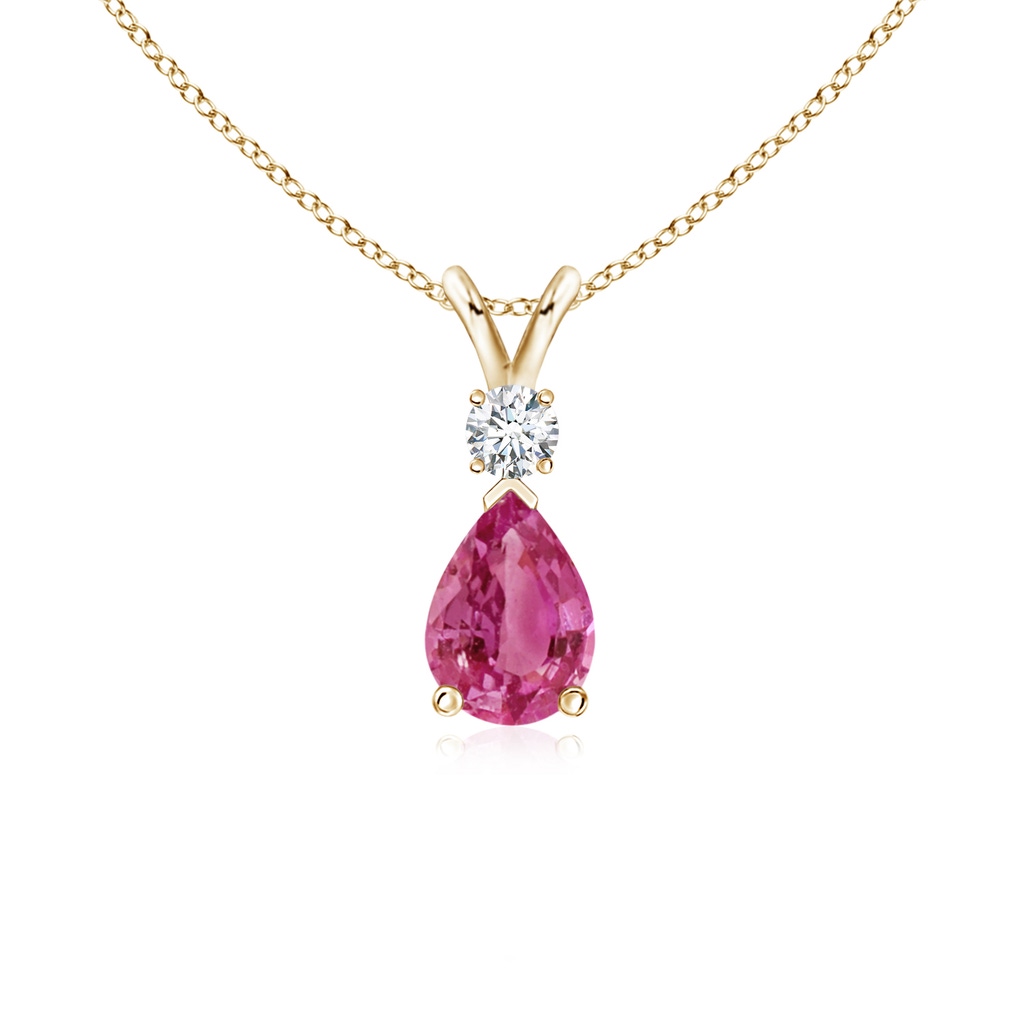 7x5mm AAAA Pink Sapphire Teardrop Pendant with Diamond in 10K Yellow Gold