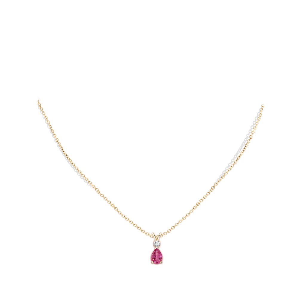 7x5mm AAAA Pink Sapphire Teardrop Pendant with Diamond in 10K Yellow Gold Body-Neck