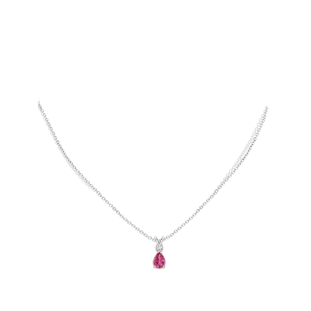 7x5mm AAAA Pink Sapphire Teardrop Pendant with Diamond in P950 Platinum Body-Neck