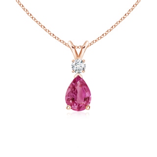 7x5mm AAAA Pink Sapphire Teardrop Pendant with Diamond in Rose Gold