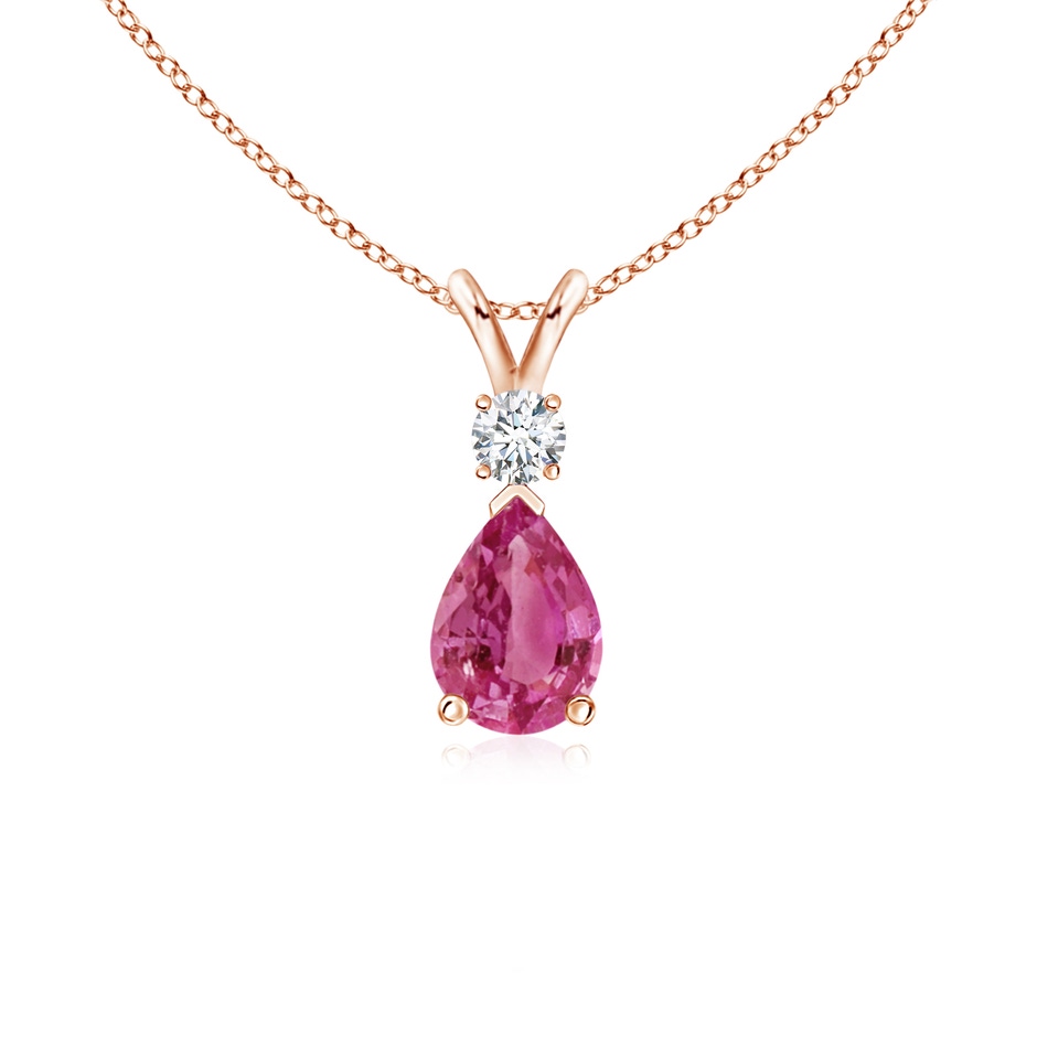 7x5mm AAAA Prong-Set Pink Sapphire Teardrop V-Bale Pendant with Diamond in Rose Gold 