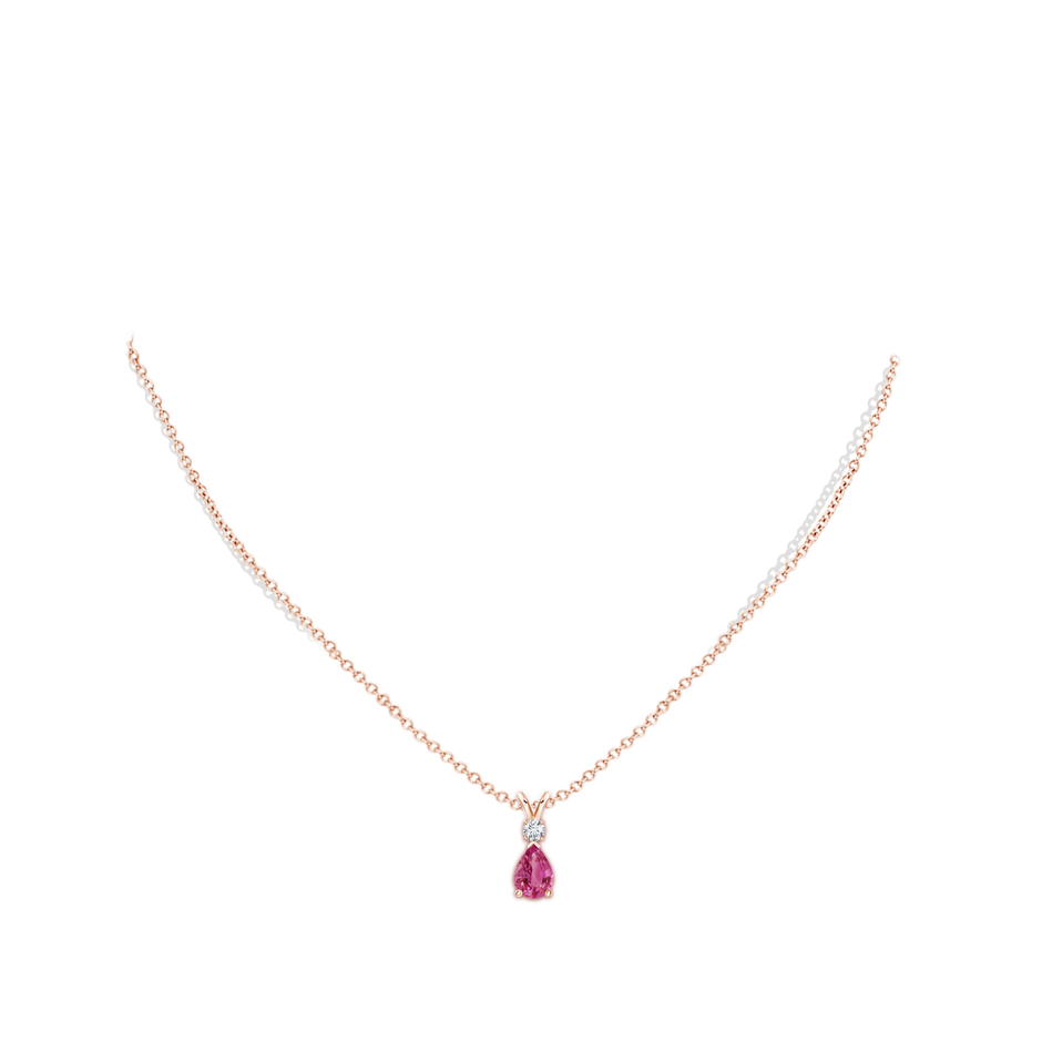 7x5mm AAAA Prong-Set Pink Sapphire Teardrop V-Bale Pendant with Diamond in Rose Gold pen