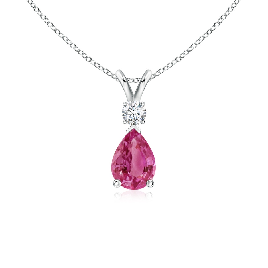 7x5mm AAAA Prong-Set Pink Sapphire Teardrop V-Bale Pendant with Diamond in White Gold 