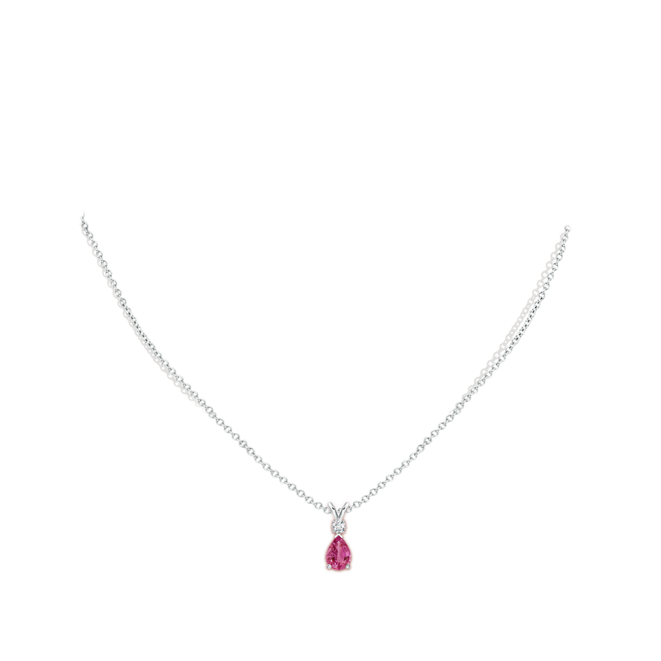 7x5mm AAAA Prong-Set Pink Sapphire Teardrop V-Bale Pendant with Diamond in White Gold pen